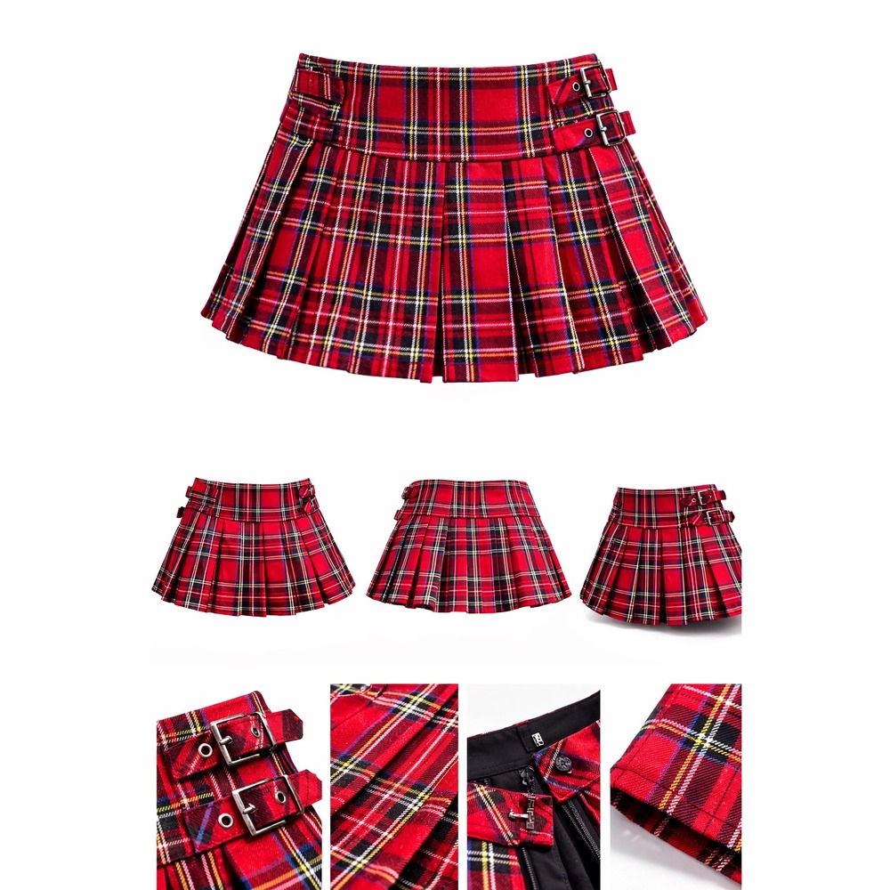 Y2K Red Plaid Pleated Mini Skirt XS | Bratz Clueless Schoolgirl Tartan Punktz